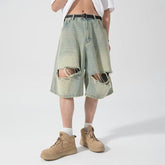 Ripped Denim Shorts Men's Loose Trendy