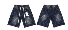 Vale Forever Deep Blue Diamond Pattern Denim Shorts