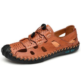 2023 Leather Sandals Men Breathable Summer Shoes Man Waterproof Outdoor Men Sandals Antiskid Beach Sandals Hollow Shoes Footwear