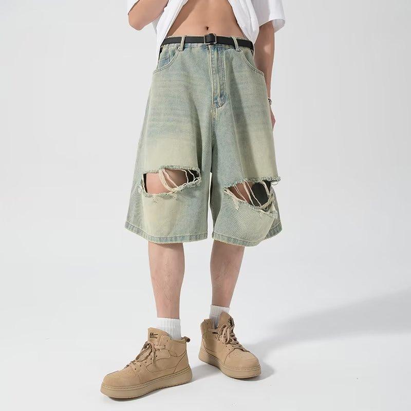 Ripped Denim Shorts Men's Loose Trendy