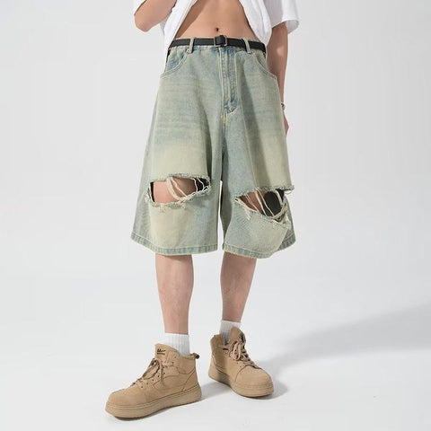 Ripped Denim Shorts Men's Loose Trendy
