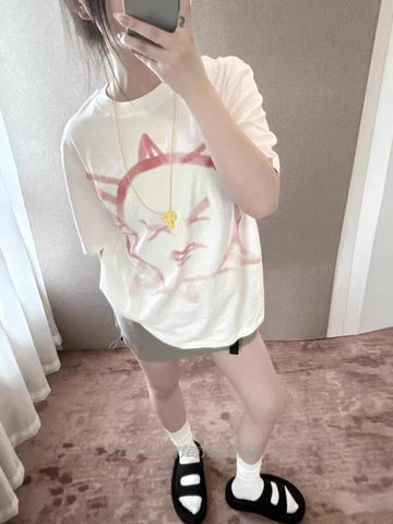 Oversized white graphic T-shirt featuring