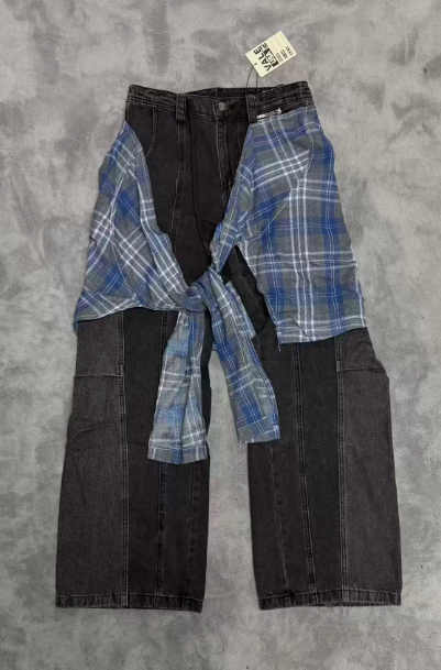 Vale Forever Patchwork Fake Two-Piece Wide-Leg Jeans