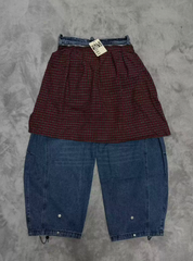 Vale Valley Detachable Plaid Patchwork Wide-Leg Jeans