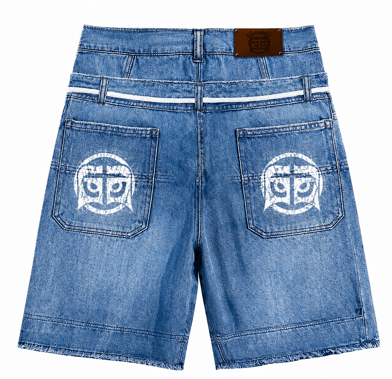 GLAZA GOD Shorts Denim `Patches' -Double Waistband |Blue Jeans