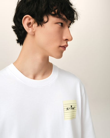 White Cotton Post It "Je T'Aime" T-Shirt
