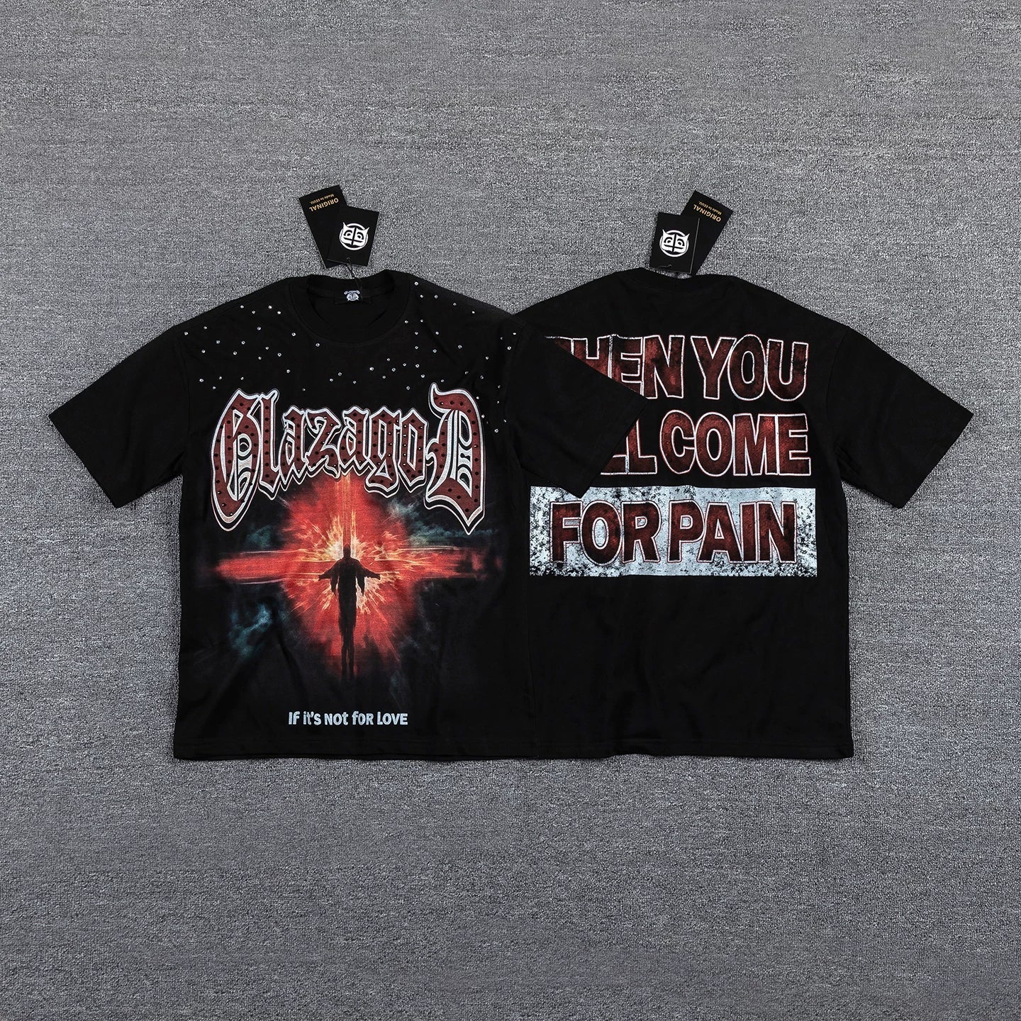GLAZA GOD Men's Gothic Graphic Oversized T-Shirt – Dark Streetwear Double-Sided Print Casual Tee
