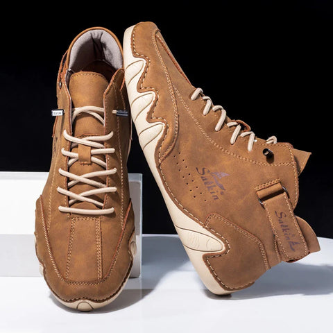 Retro Handmade Leather Men Boots Fashion Designer Shoes Man Outdoor Ankle Boots Men Walking Shoe Breathable Hombres Botas 2023