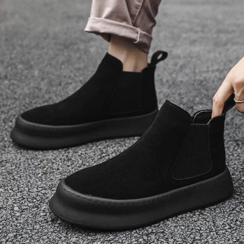 Men’s Genuine Leather Mid Top Boots British Style Chelsea