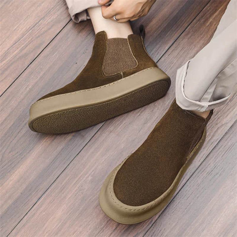 Men’s Genuine Leather Mid Top Boots British Style Chelsea