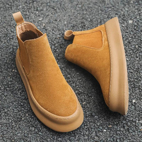 Men’s Genuine Leather Mid Top Boots British Style Chelsea