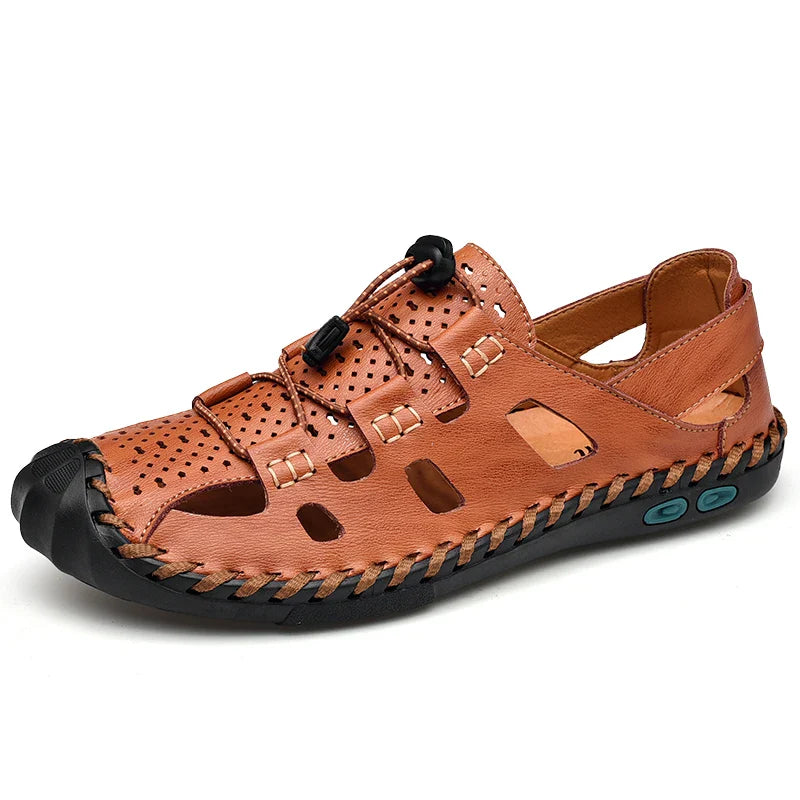 2023 Leather Sandals Men Breathable Summer Shoes Man Waterproof Outdoor Men Sandals Antiskid Beach Sandals Hollow Shoes Footwear