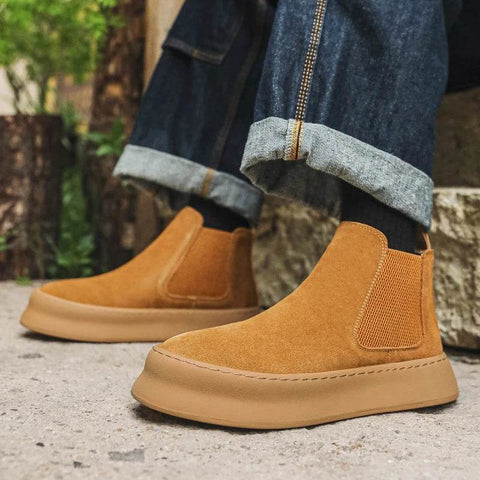 Men’s Genuine Leather Mid Top Boots British Style Chelsea