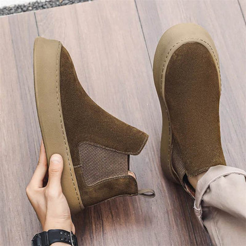 Men’s Genuine Leather Mid Top Boots British Style Chelsea