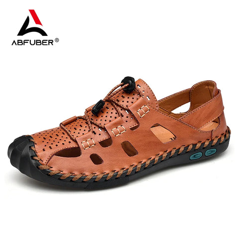 2023 Leather Sandals Men Breathable Summer Shoes Man Waterproof Outdoor Men Sandals Antiskid Beach Sandals Hollow Shoes Footwear