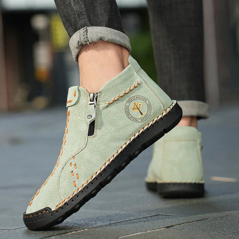 2024 Handmade Leather Boots Men Casual Shoes Ankle Boots Man Autumn Boot Zipper Design Man Shoes Male Hombres Botas Outdoor