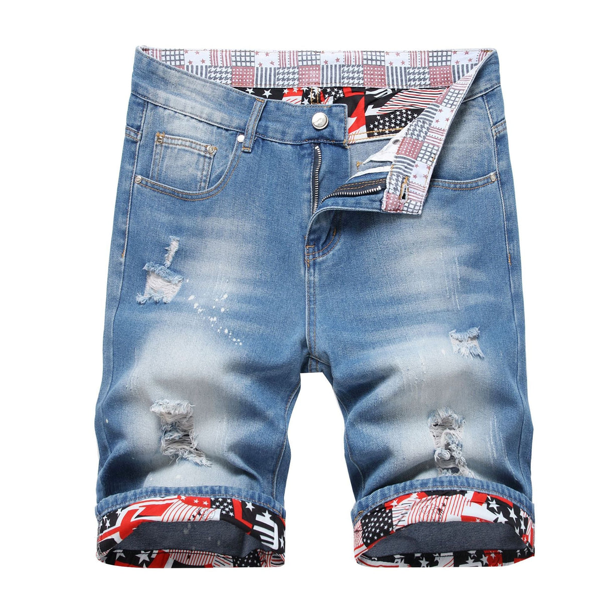 Thin Straight Ripped Mid-waist Shorts