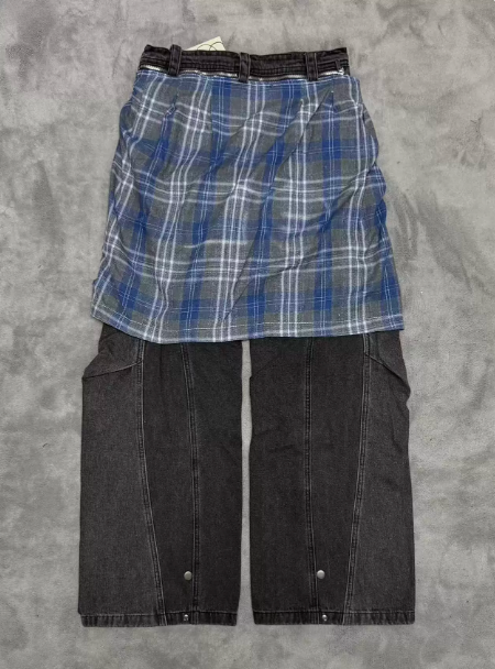 Vale Forever Patchwork Fake Two-Piece Wide-Leg Jeans