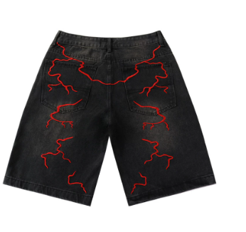 Vale Forever VATE DREAMS Lightning Embroidered Denim Shorts