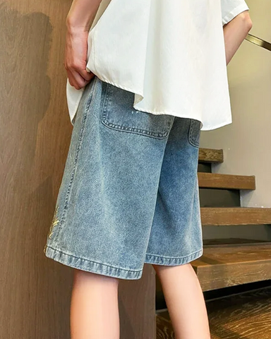 Embroidered Denim Shorts